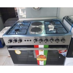 Cuisinière mixte de 6 foyers 2 électriques et 4 gaz avec un grand four