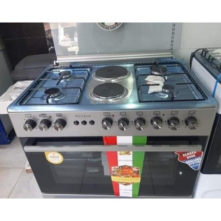 Cuisinière mixte de 6 foyers 2 électriques et 4 gaz avec un grand four